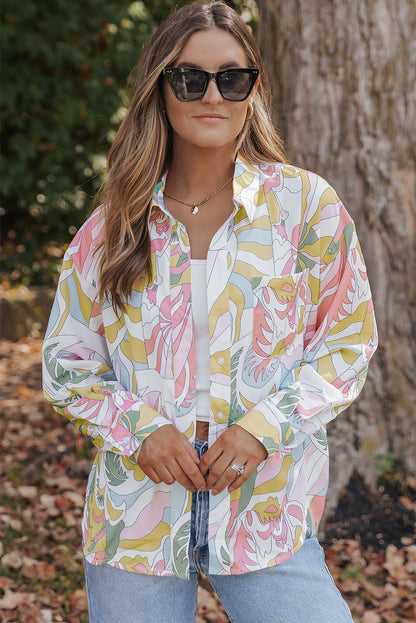 Abstract Printed Turn-Down Collar Loose Shirt | Multicolour