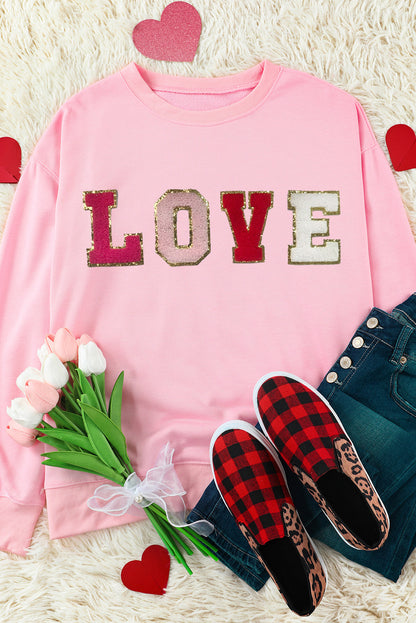 Valentine Love Chenille Embroidered Sweatshirt | Pink