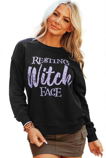 Resting Witch Face Graphic Pullover Sweatshirt | Black