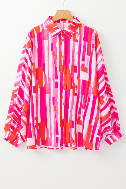 Abstract Print Batwing Sleeve Casual Shirt | Pink