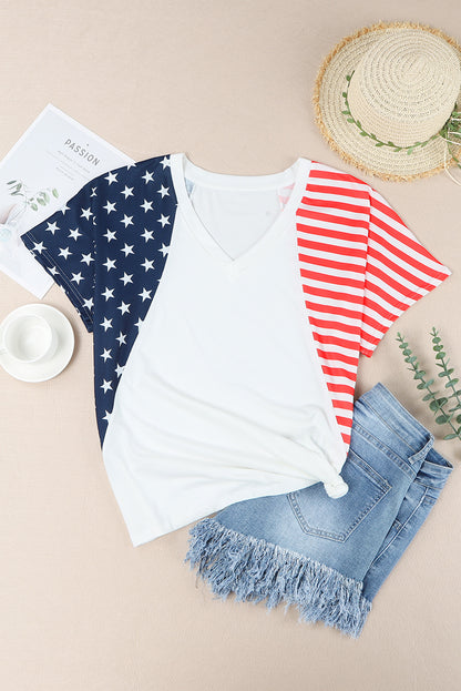 The Us Stars And Stripes V Neck Tee | White