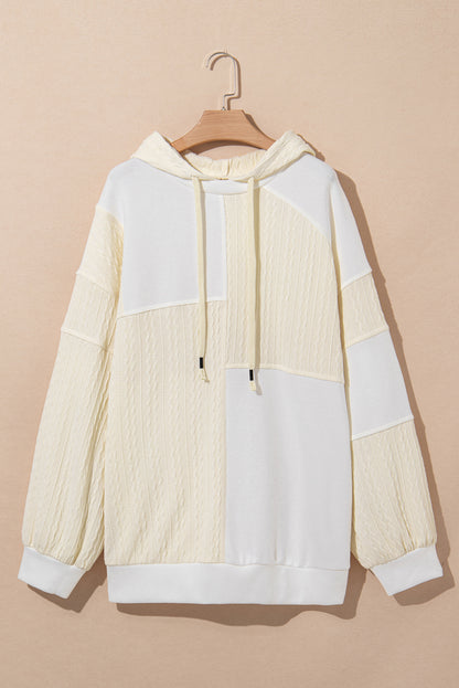 Textured Patchwork Exposed Seam Plus Size Hoodie | Beige