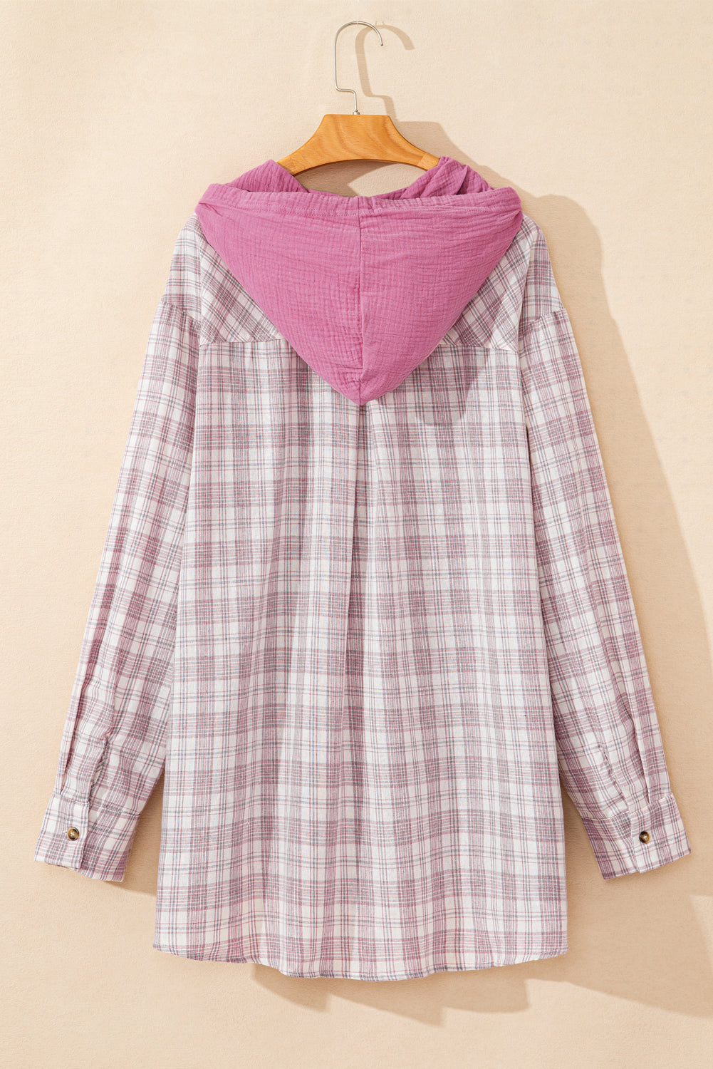 Plaid Print Drawstring Hooded Button-Up Plus Size Shirt | Bonbon