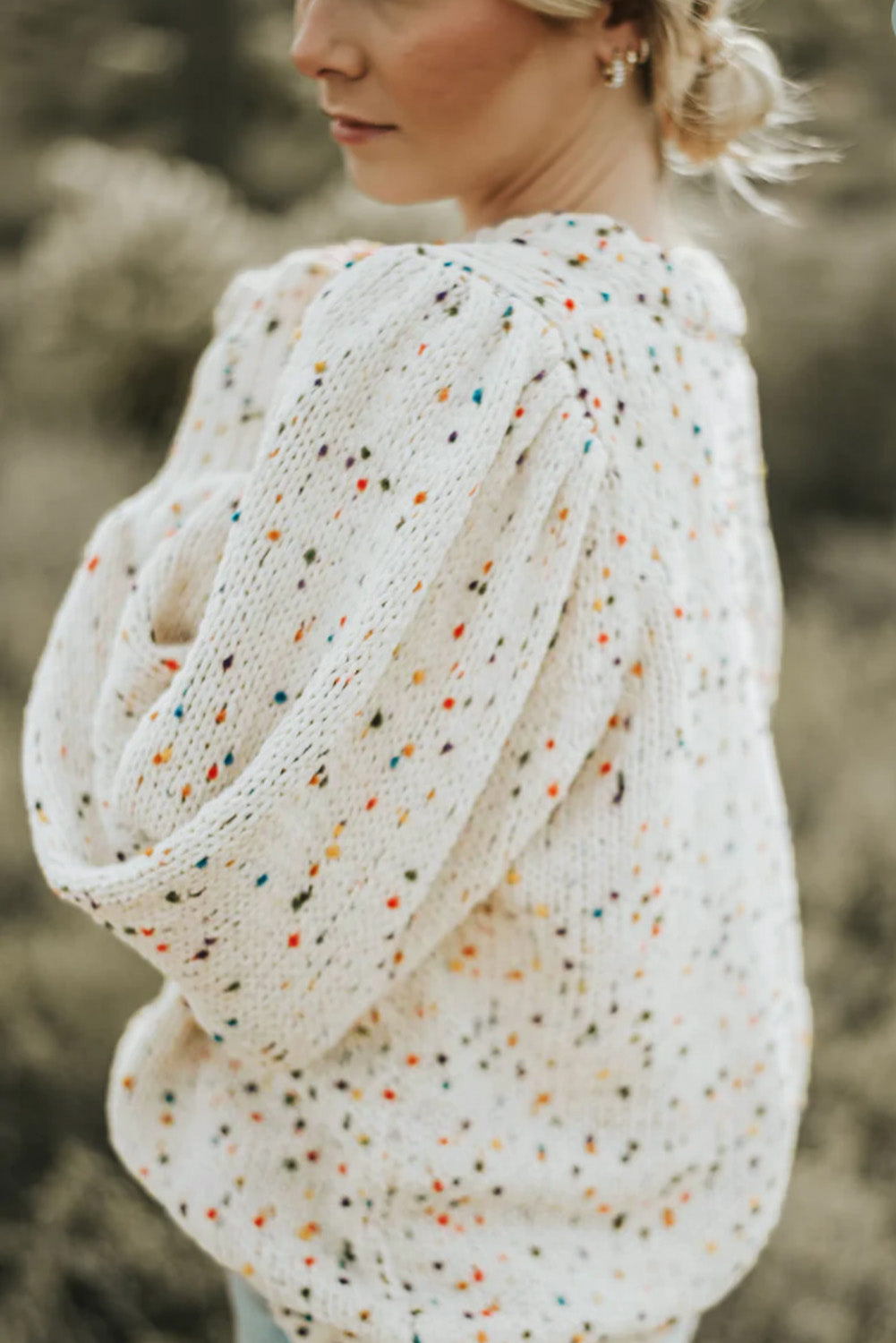 Colourful Confetti Dots Cable Knit Crew Neck Sweater | Beige