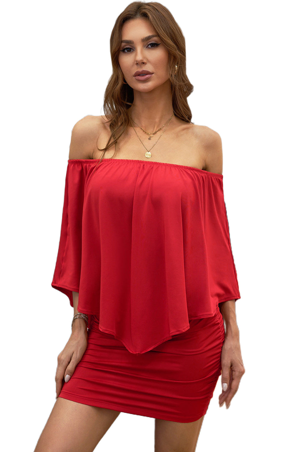 Multiple Dressing Layered Fiery  Mini Poncho Dress | Red