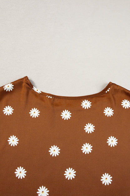 Daisy Print Short Sleeve Top | Chestnut