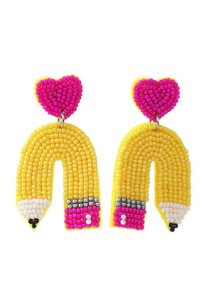 Heart Shape Pencil Rice Bead Drop Earrings | Yellow