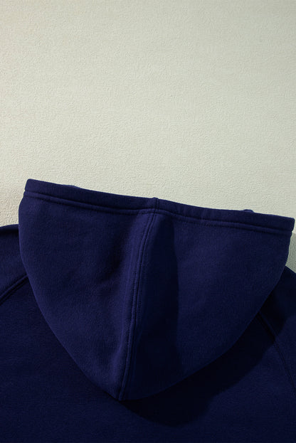 Solid Colour Fleece Lined Zip Up Hoodie | Navy Blue