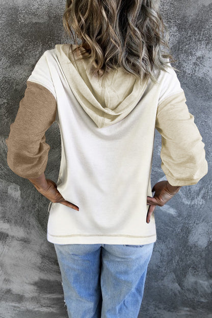 Colourblock V Neck Long Sleeve Hoodie | Khaki