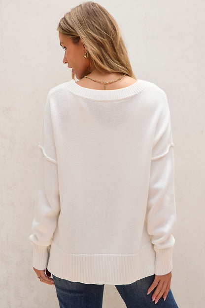 American Flag Cable Knit Drop Shoulder Sweater | White