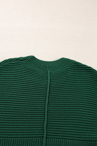 Textured Knit Crewneck Lantern Sleeve Sweater | Blackish Green