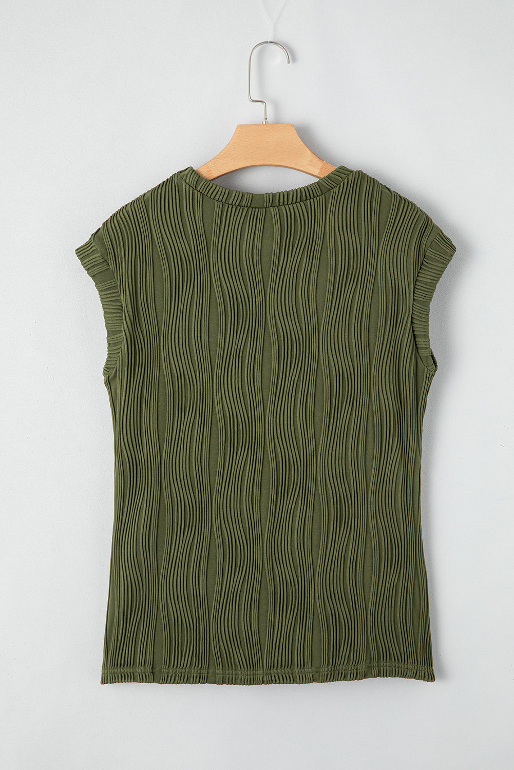 Wavy Texture Cap Sleeve Top | Jungle Green