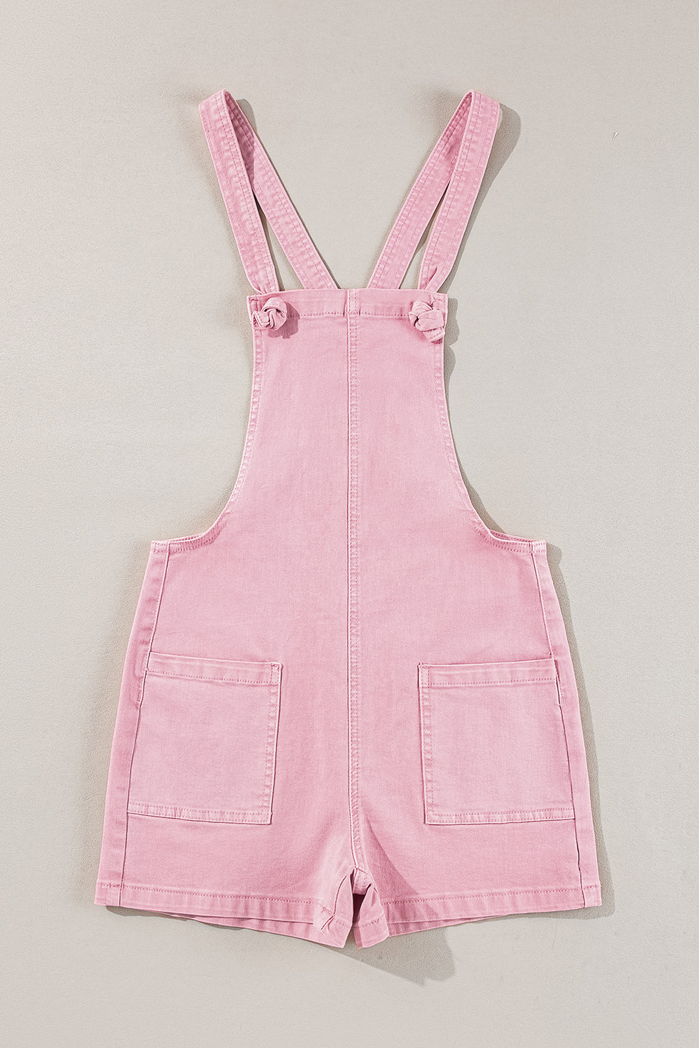 Solid Colour Knot Straps Denim Romper With Pockets | Pink