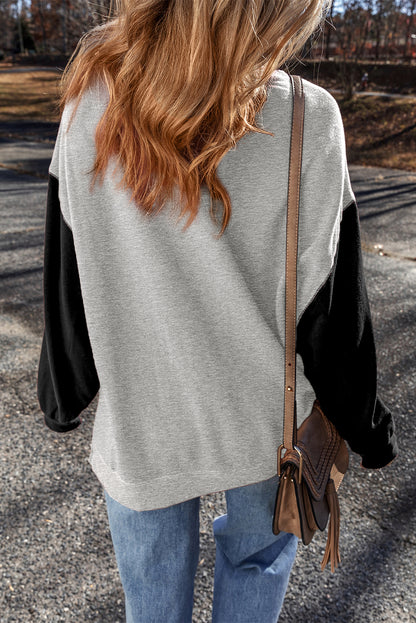 Two Tone Patchwork Drop Shoulder Pullover Sweatshirt | Gray