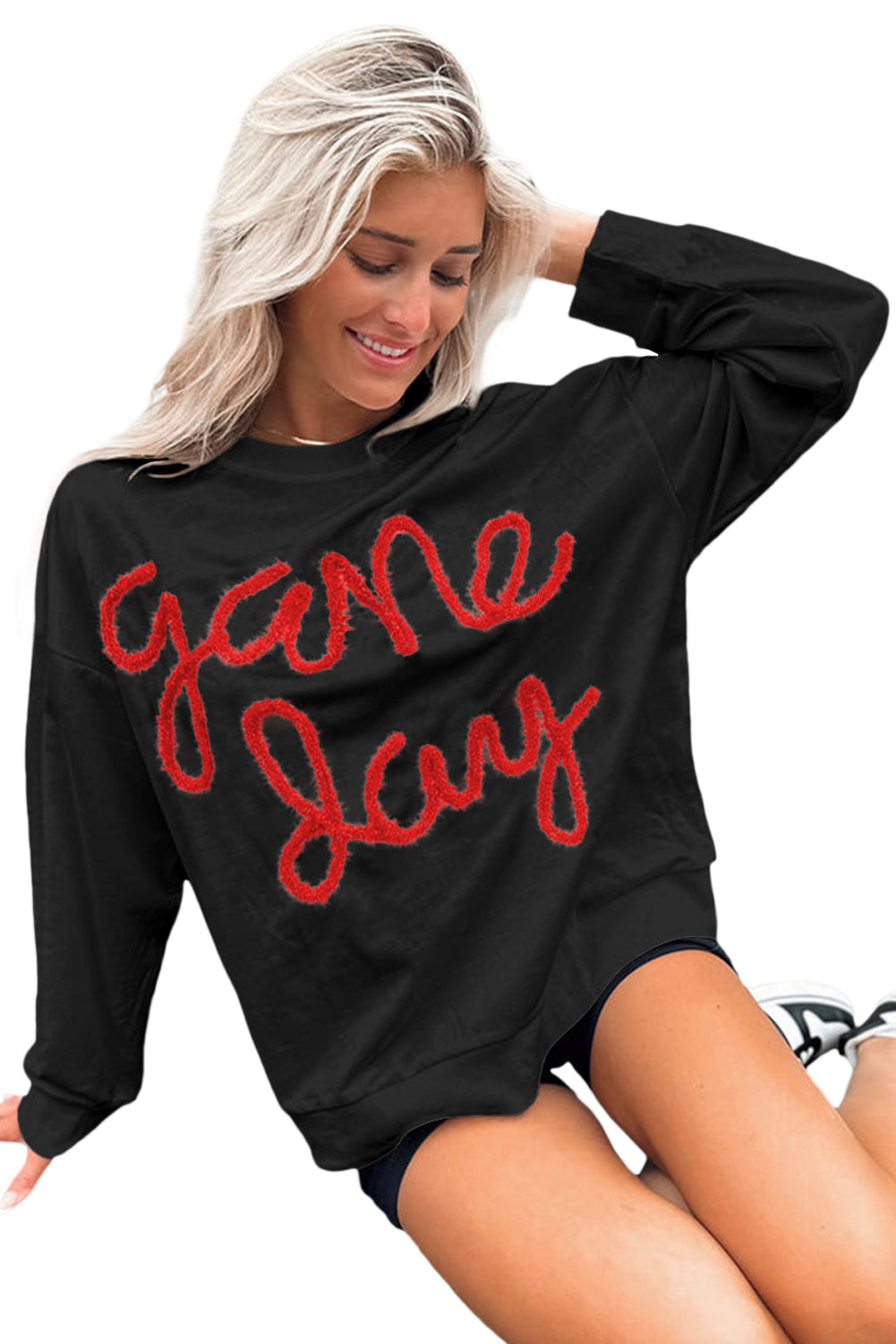 Tinsel Game Day Drop Shoulder Graphic Sweatshirt | Black