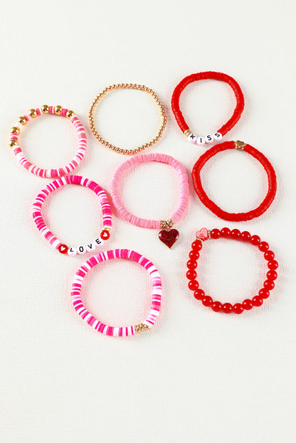 Valentines Love Xoxo Heart Shape Beaded Bracelet Set | Pink