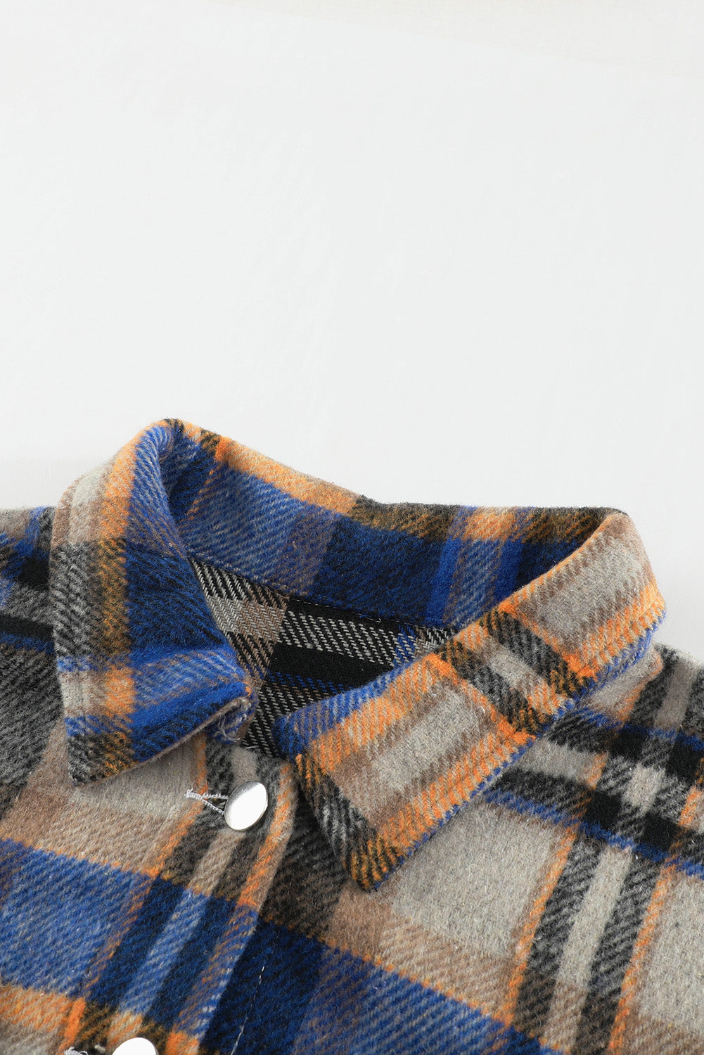 Geometric Plaid Print Pocketed Shacket | Blue