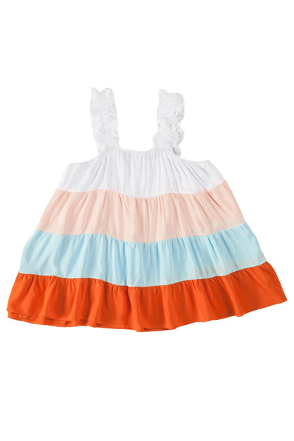 Frill Straps Colour Block Tiered Tank Top | White