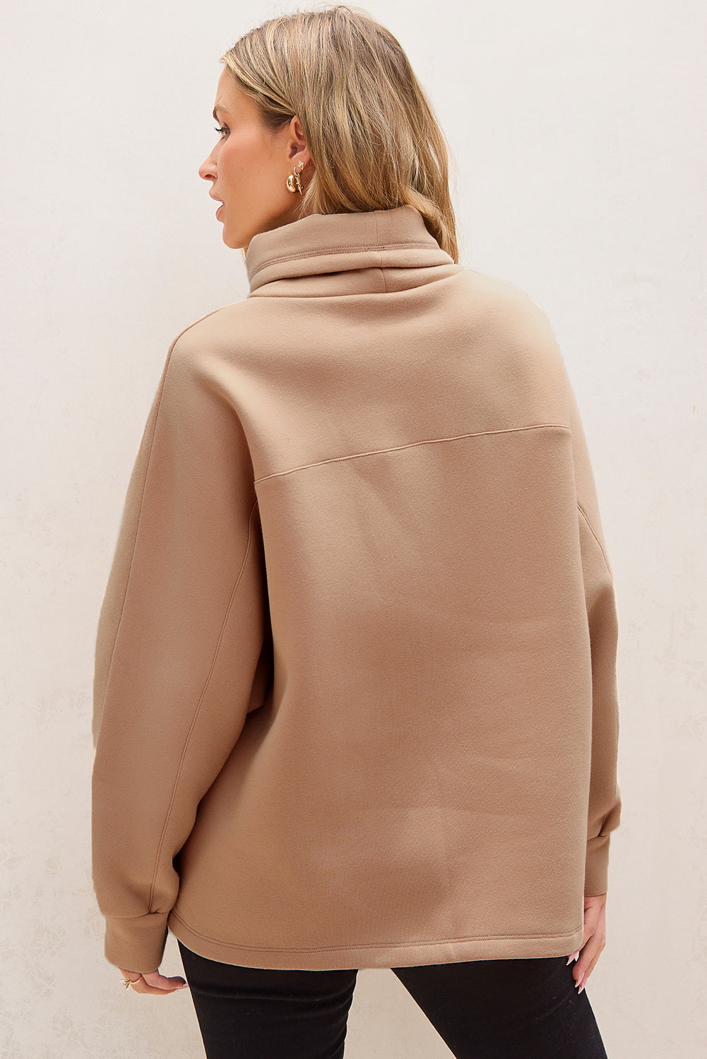 Drawstring Turtleneck Dolman Sleeve Sweatshirt | Light French Beige