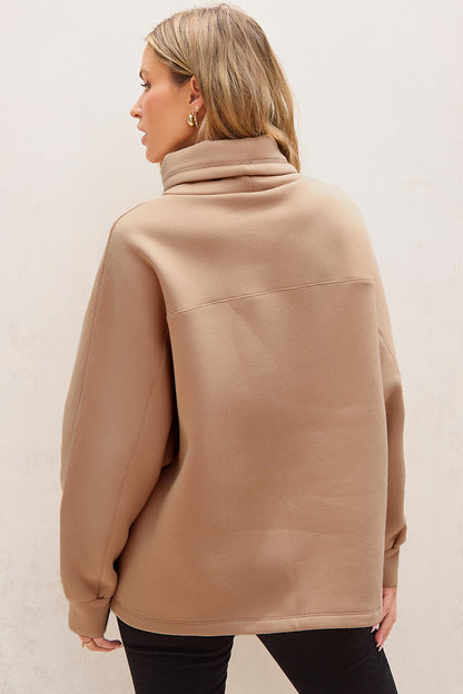 Drawstring Turtleneck Dolman Sleeve Sweatshirt | Light French Beige