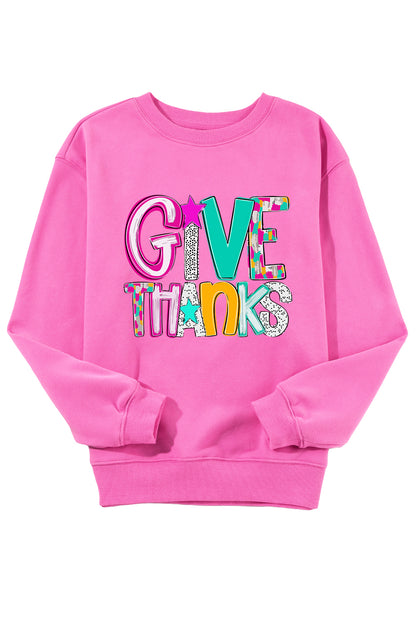 Give Thanks Graphic Drop Shoulder Thanksgiving Pullover Sweatshirt | Bonbon