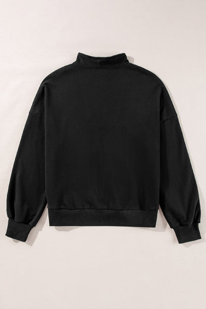 Zip-Up Stand Neck Kangaroo Pocket Sweatshirt | Black