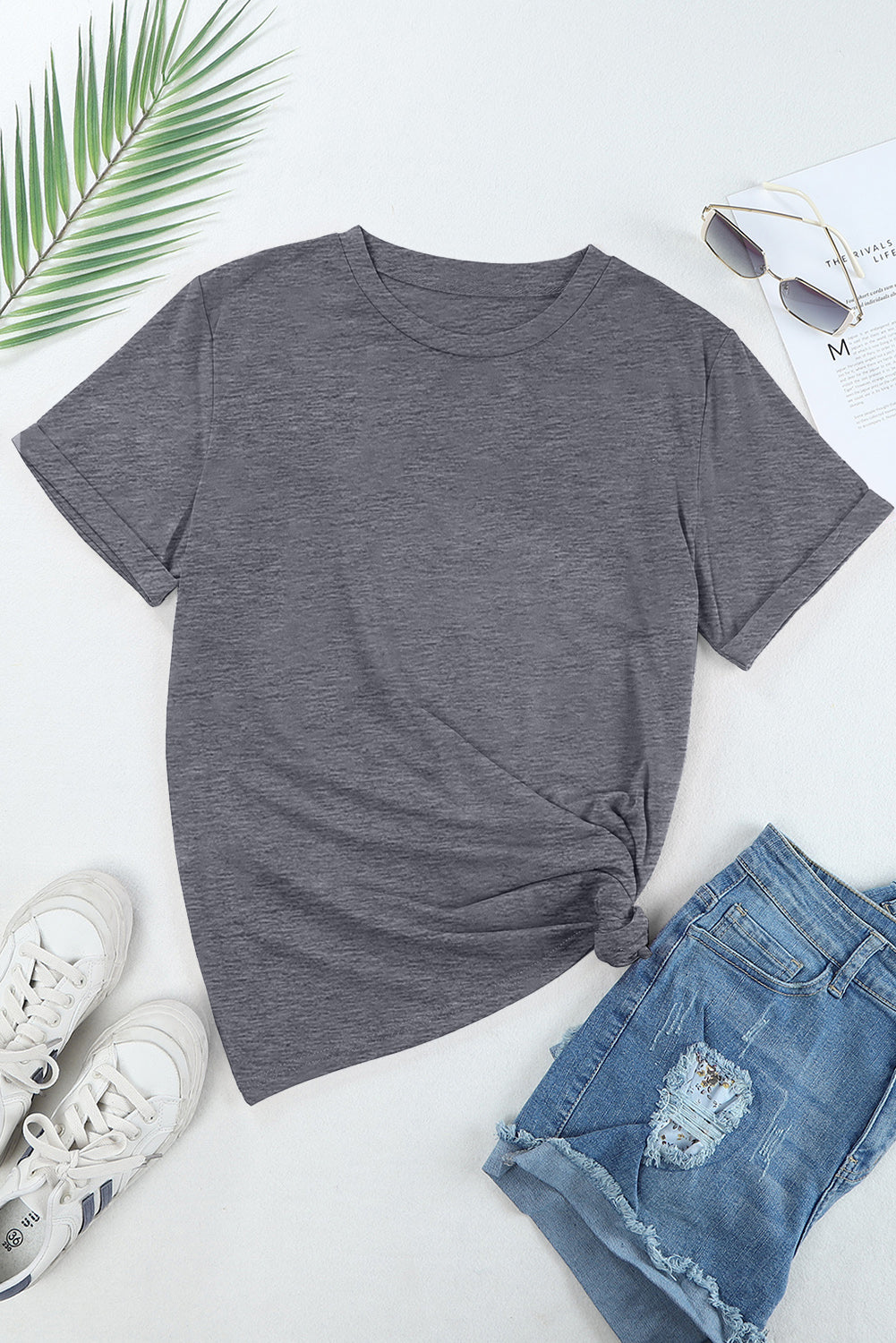 Casual Plain Crew Neck Tee | Gray