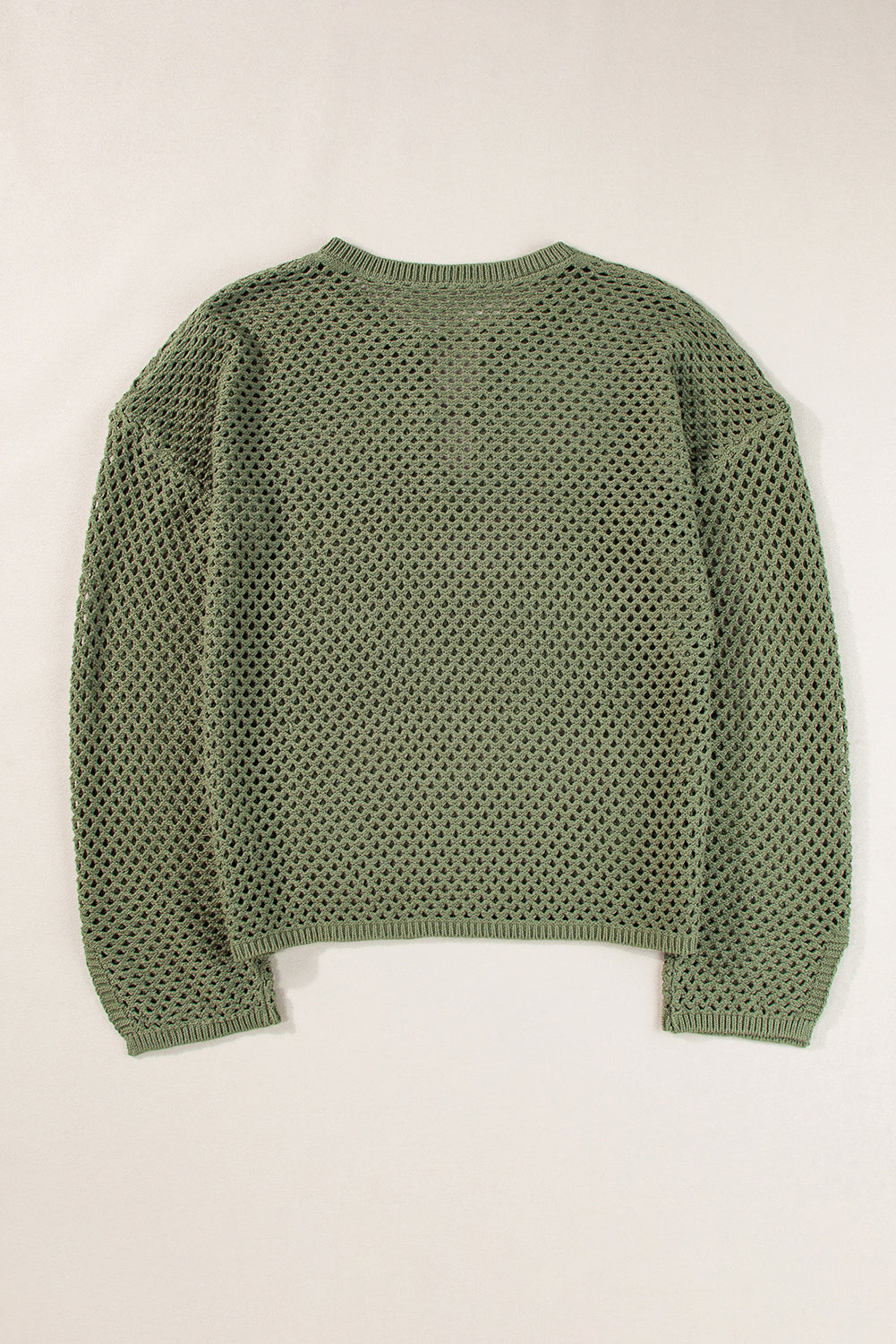 Open Knit Buttoned Neck Split Sleeve Sweater | Vineyard Green