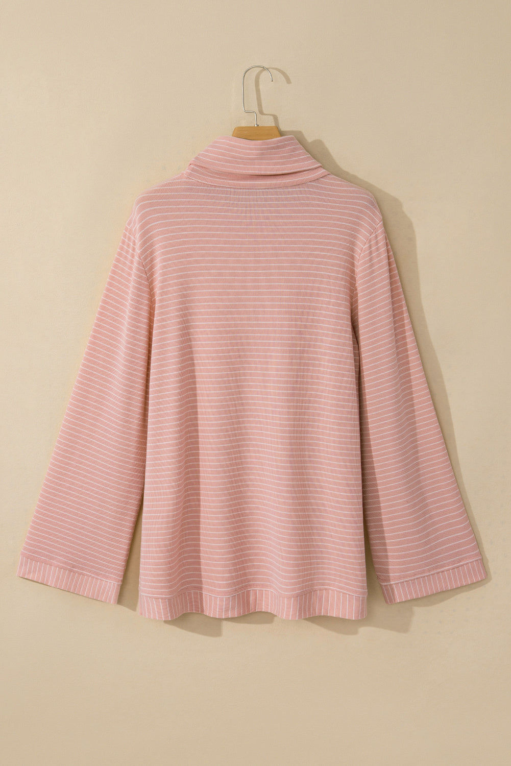 Cowl Neck Side Slits Loose Fit Long Sleeve Top | Pink Stripe