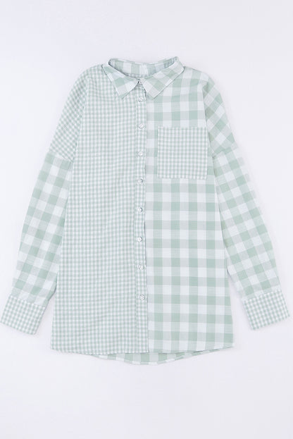 Mix Checked Patchwork Long Sleeve Shirt | Green