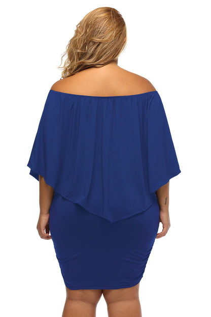 Plus Size Dressing Layered Blue Mini Poncho Dress | as shown