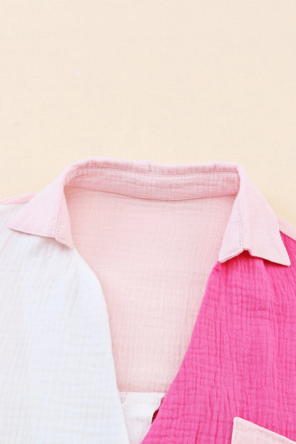 Collared Neck Colour Block Polo Shirt | Rose