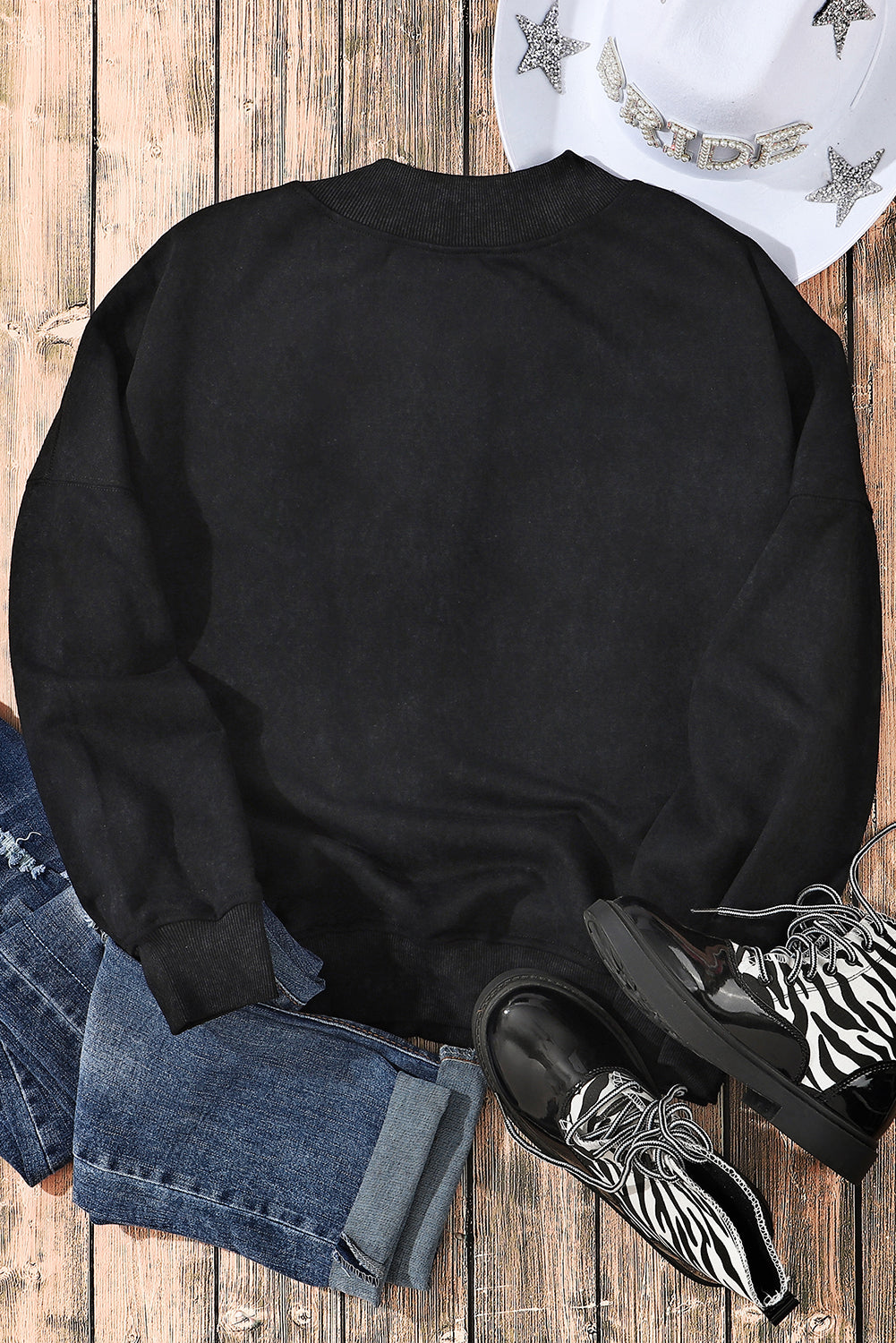 Drop Shoulder Crew Neck Pullover Sweatshirt | Black