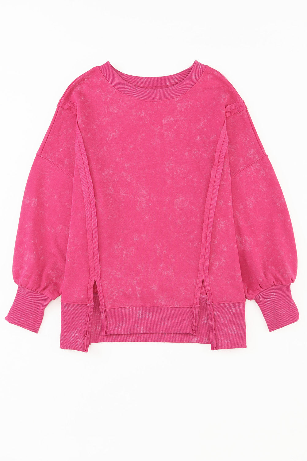 Acid Wash Relaxed Fit Seamed Pullover Sweatshirt With Slits | Rose