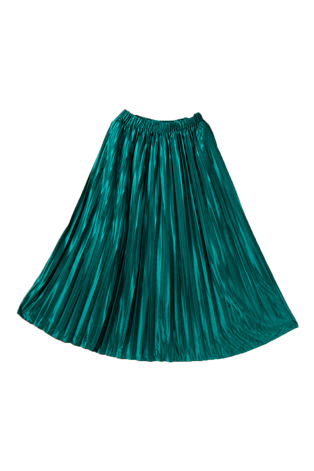 Satin Elastic Waist Pleated Maxi Skirt | Blackish Green