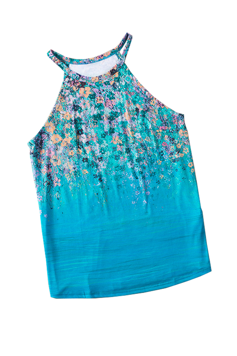 Blue Floral Print Halter Neck Tank Top | Sky Blue