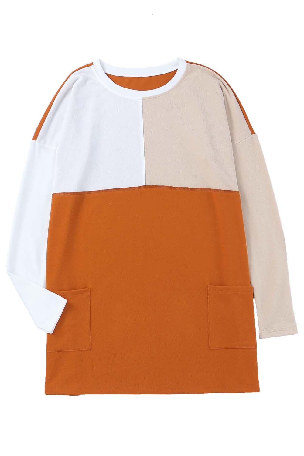 Pocketed Colour Block Patchwork Long Sleeve Top | Orange