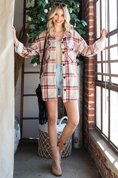 Chest Pockets Buttoned Oversized Plaid Shacket | Khaki