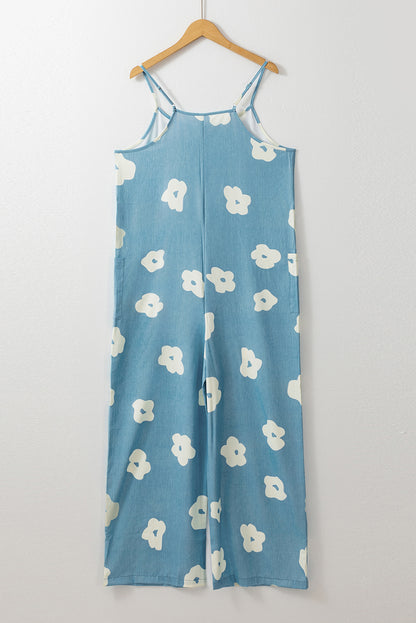 Flower Wide Leg Loose Jumpsuit | Blue