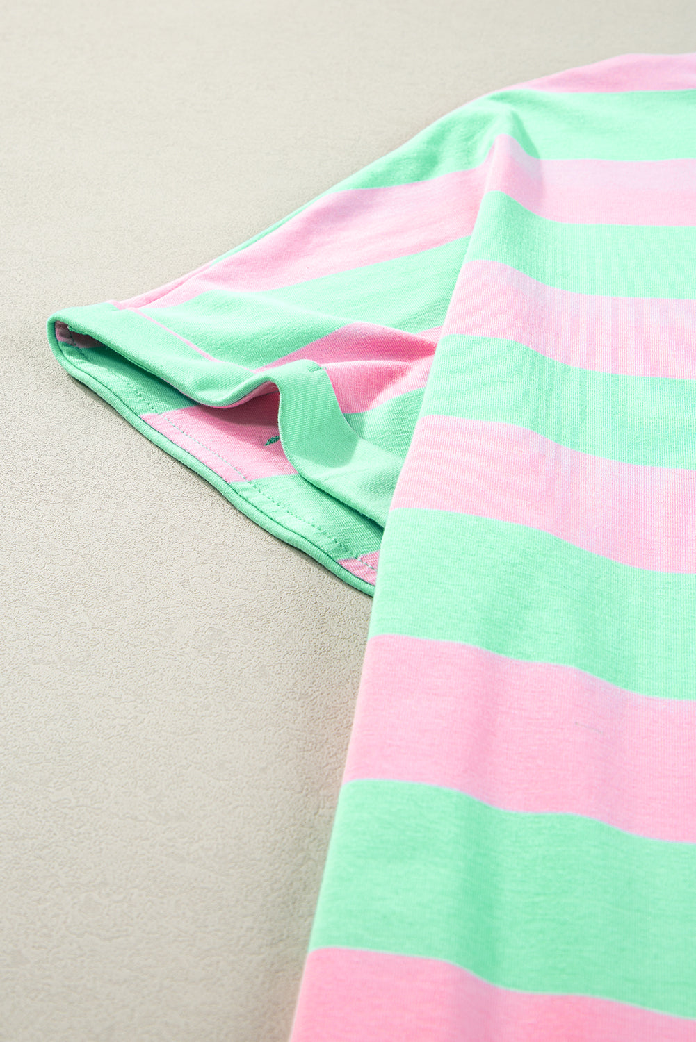 Colourblock Cuffed Sleeve Loose Tee | Pink Stripe