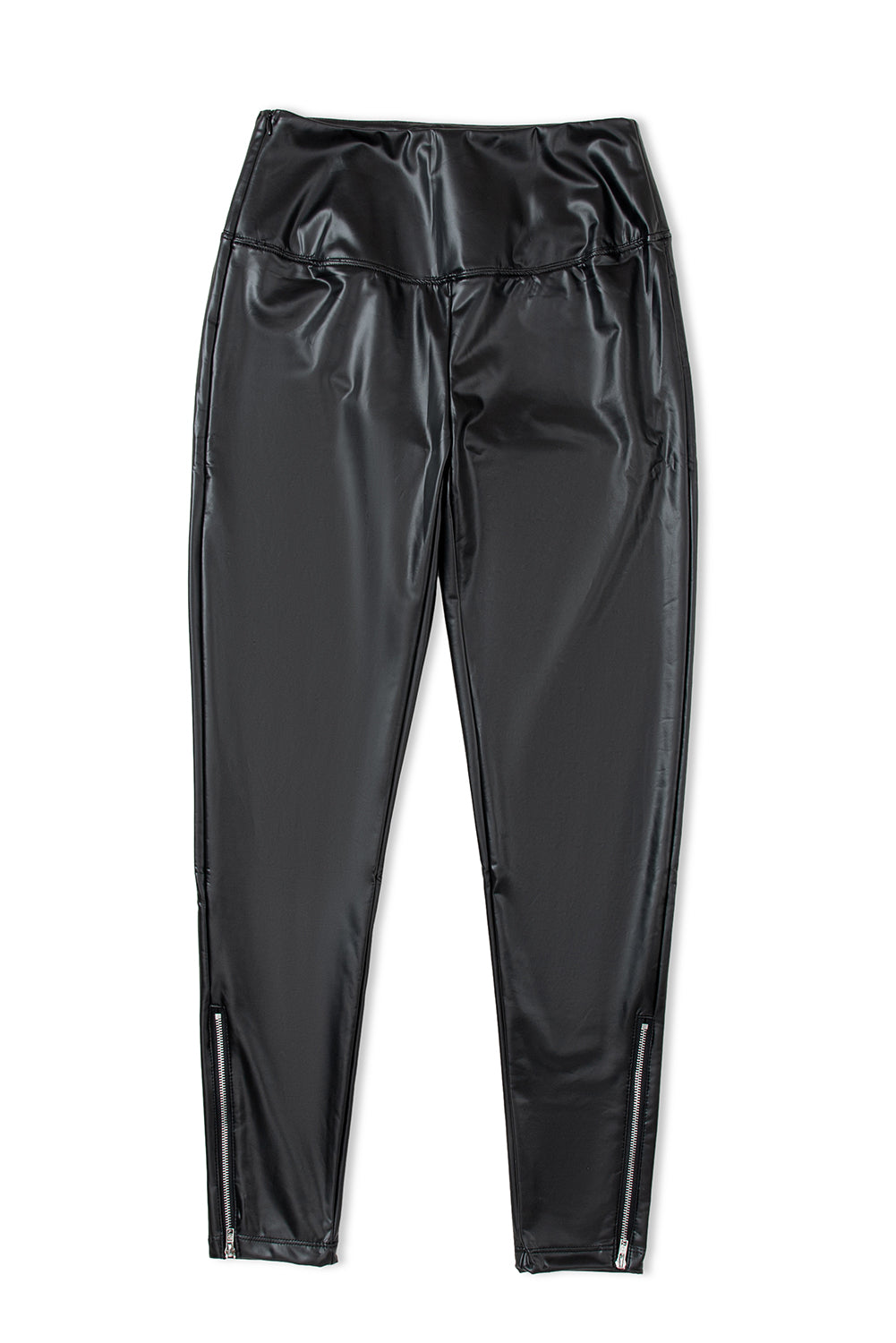 Faux Leather Zipped Detail Leggings | Black