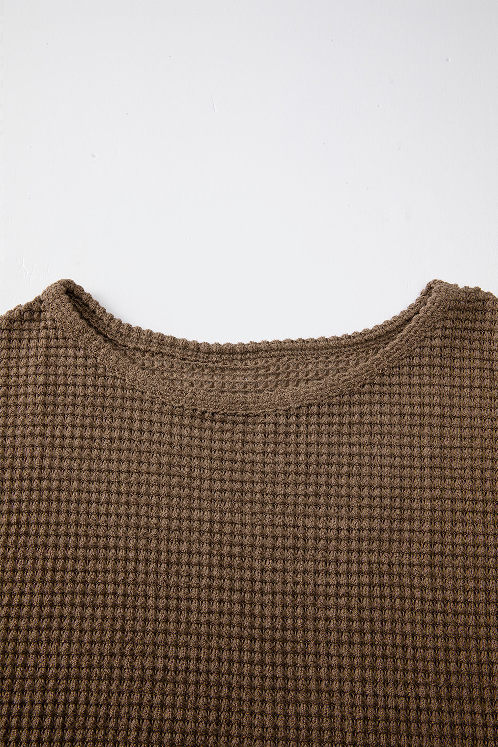 Waffle Knit Drop Shoulder Long Sleeve Top | Dark Brown