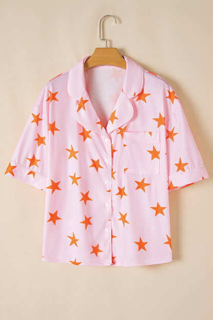 Stars Short Sleeve Shirt And Shorts Bamboo Pajama Set | Pink