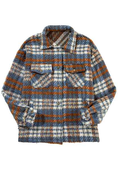 Plaid Print Chest Pockets Turn Down Collar Shacket | Cinnamon