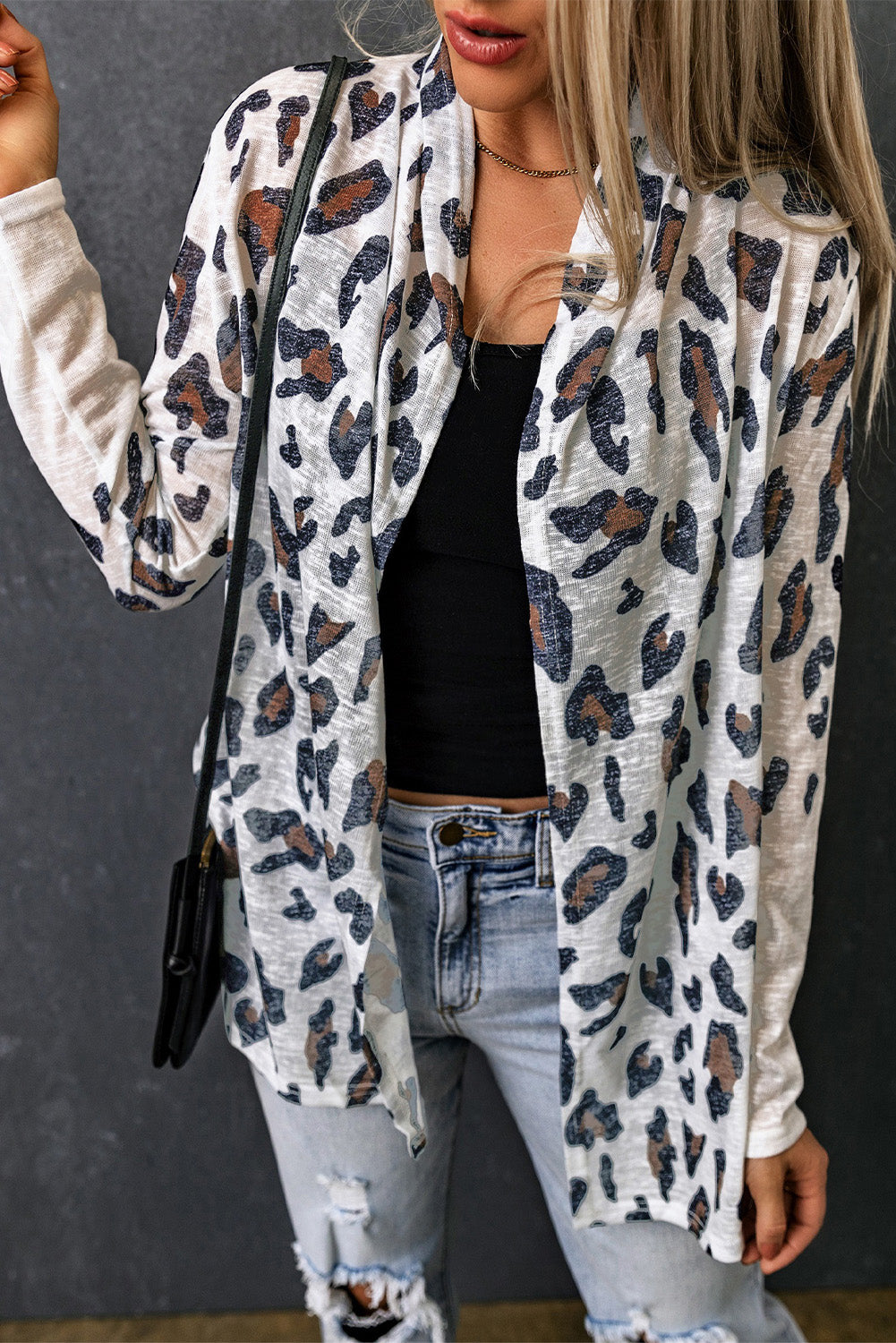 Vintage Leopard Print Open Cardigan | White