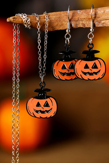 Pumpkin Face Halloween Necklace Earrings Jewelry Set | Carrot