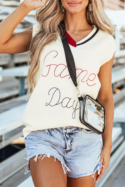 Vintage Game Day Sweater Vest | White