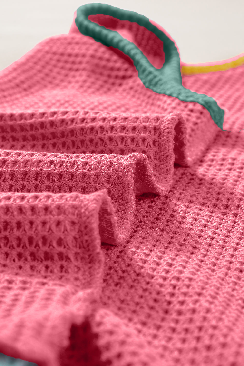 Colour Block Patched Pocket Breathable Knit Tank Top | Strawberry Pink