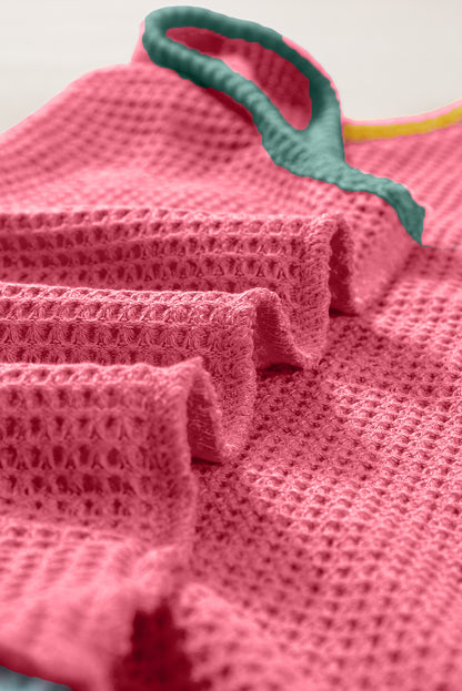 Colour Block Patched Pocket Breathable Knit Tank Top | Strawberry Pink