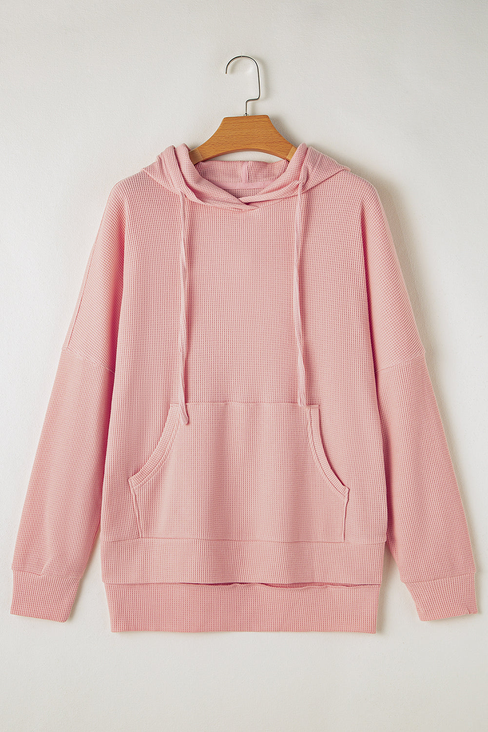 Waffle Knit Fleece Lined High Low Oversized Hoodie | Light Pink